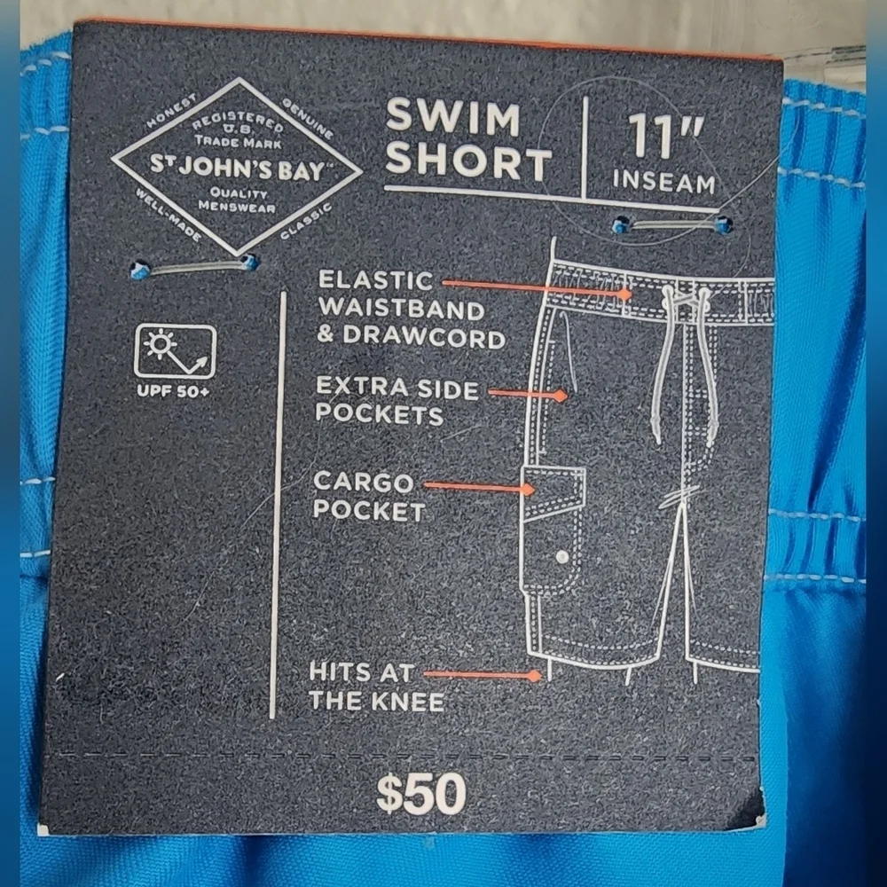 St. John's Bay Men's Elastic Drawstring Waist Swim Trunck Pockets Sz 3XL (NWT)